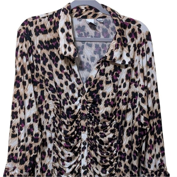 Marc Bouwer leopard print rouched blouse button blouse stretch comfort size 2X - Picture 9 of 9